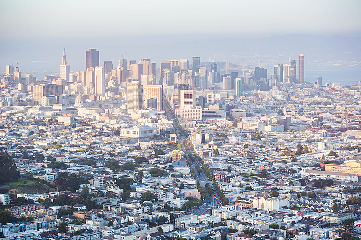 Cityscape View of Financial District Skyscrapers in San Francisco, California