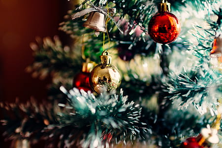 selective focus photography of Christmas tree with baubles