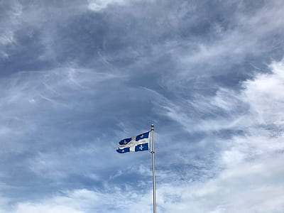 flag, blue, sky, wind, flagpole, quebec