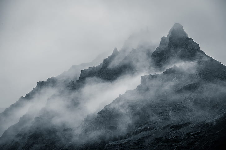 fog covered mountains