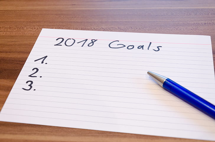 index card with 2017 Goals writing