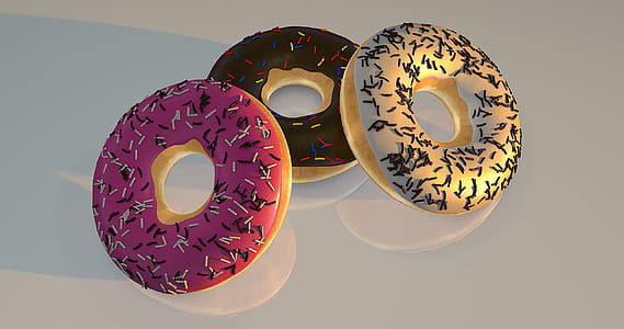 three assorted-flavour doughnuts