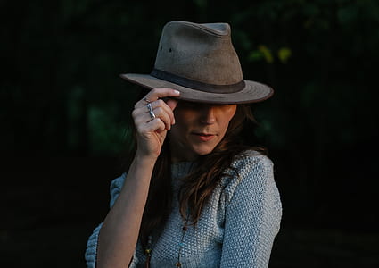 Woman in Brown Fedora Hat