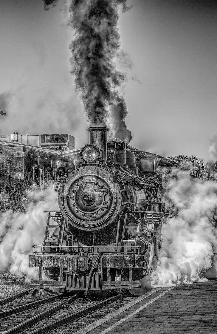 grayscale photo of train