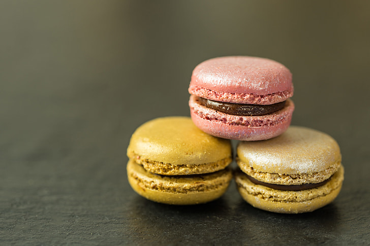 Closeup shot of mini macaroons with a chocolate centre. Image captured with a Canon 6D