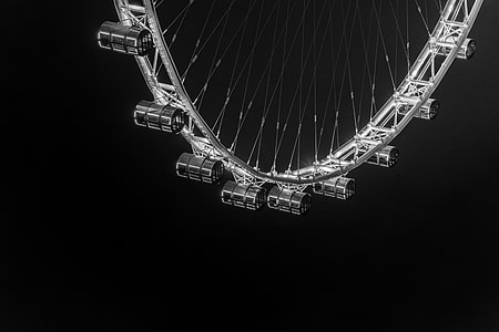 grayscale photo of Ferris wheel
