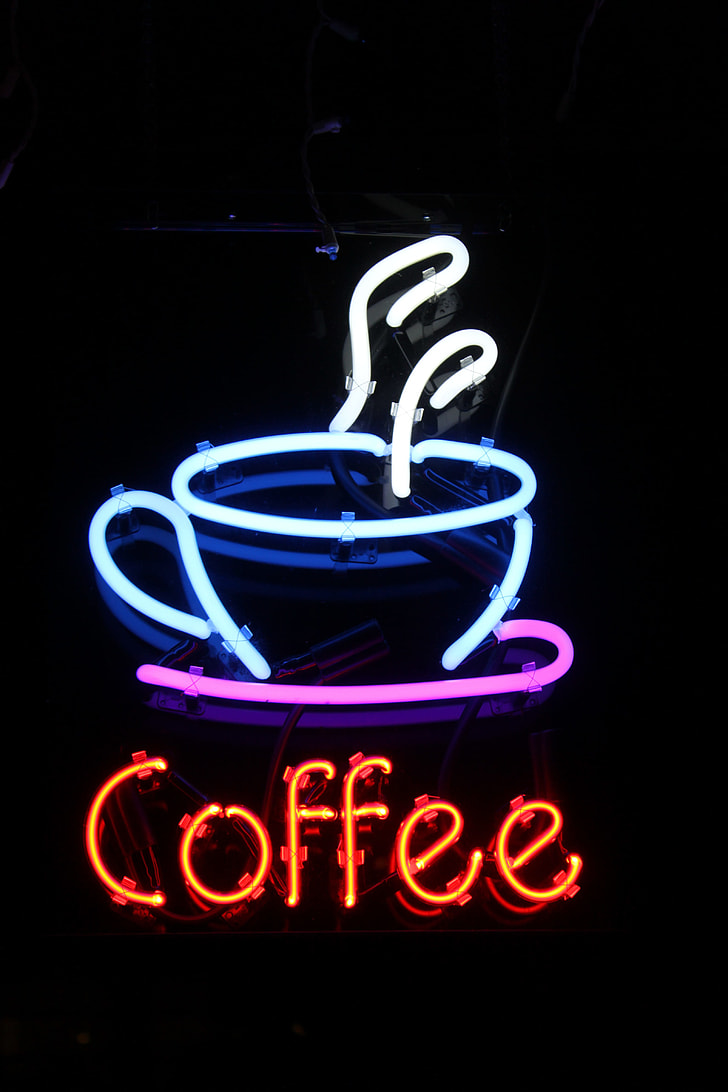 turned-on blue and multicolored Coffee neon signage