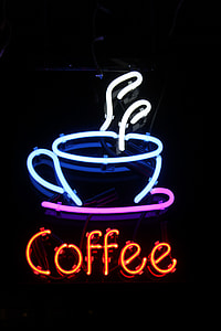 turned-on blue and multicolored Coffee neon signage
