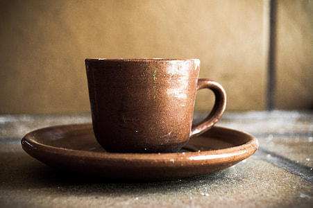brown ceramic tea cup on saucer