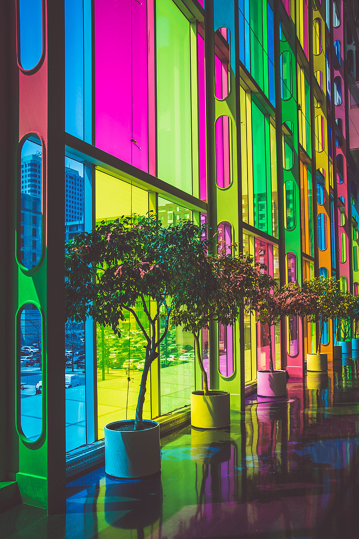 rainbow colored glass wall