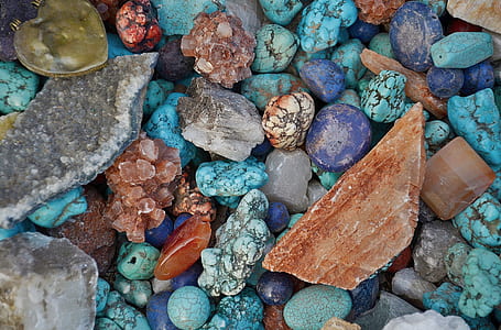 gray, brown, and blue stones
