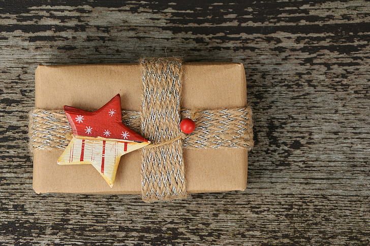 wrapped present with star accent bow
