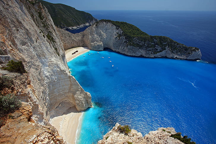 beautiful greek beach, greece, beach, mediterranean, shipwreck, holiday,  zakynthos, HD Desktop Wallpaper