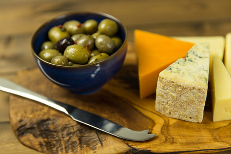 Cheese, olives and biscuits