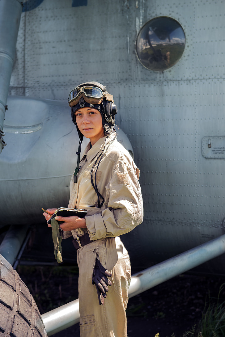 woman in aviator attire