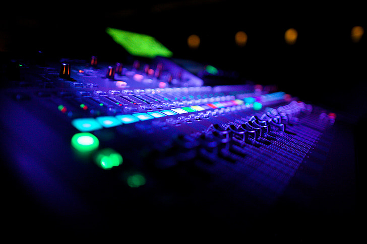 Closeup shot of audio music mixing equipment