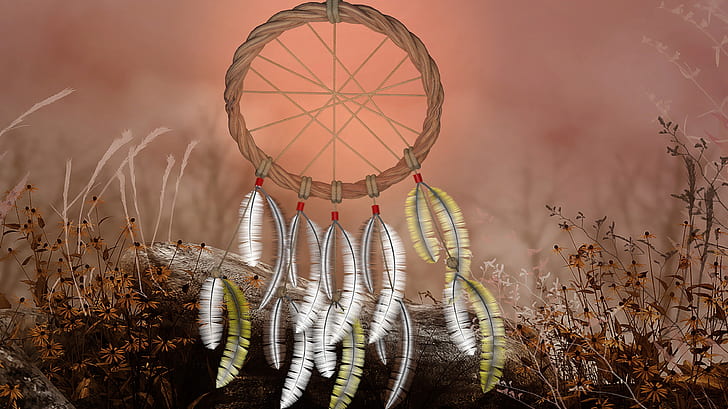 yellow, white, and brown dreamcatcher