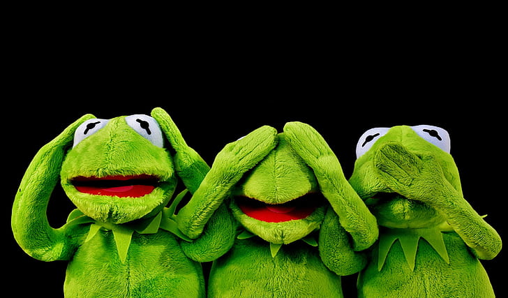 three Kermit The Frog plush toys