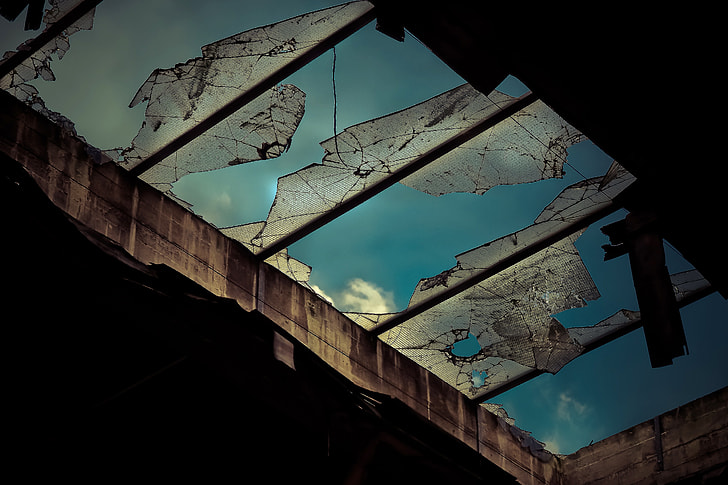 broken glass ceiling roof