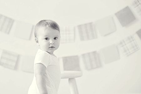 grayscale photography of a baby