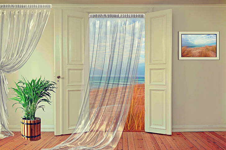 curtain on door 3D perspective view