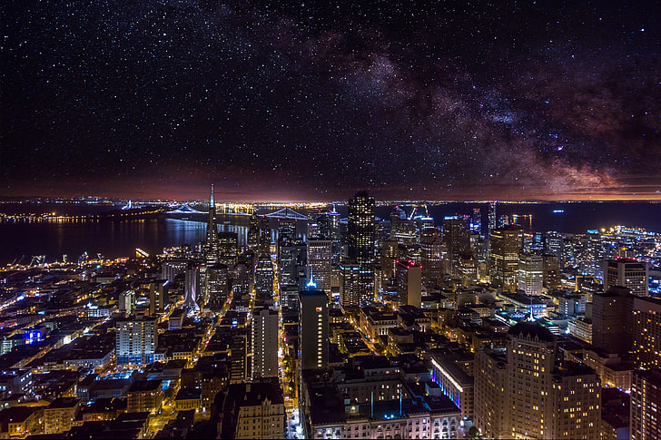 Cityscape of San Francisco under the stars at night
