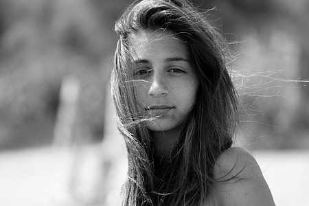 grayscale photography of girl