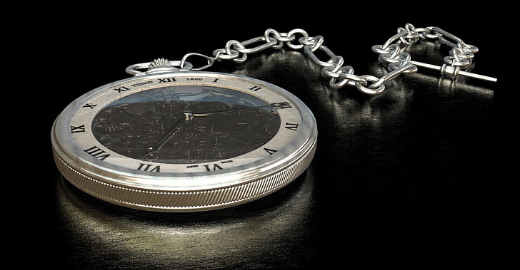black and silver pocket watch