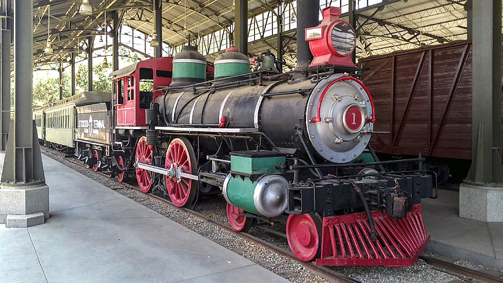 black and red locomotive train