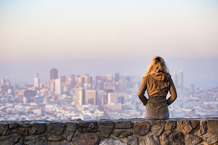Young Girl Enjoying Moment and Looking Over the San Francisco