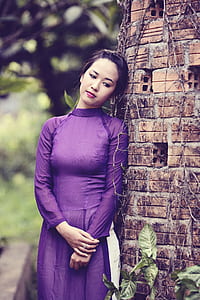 women's purple long-sleeved dress