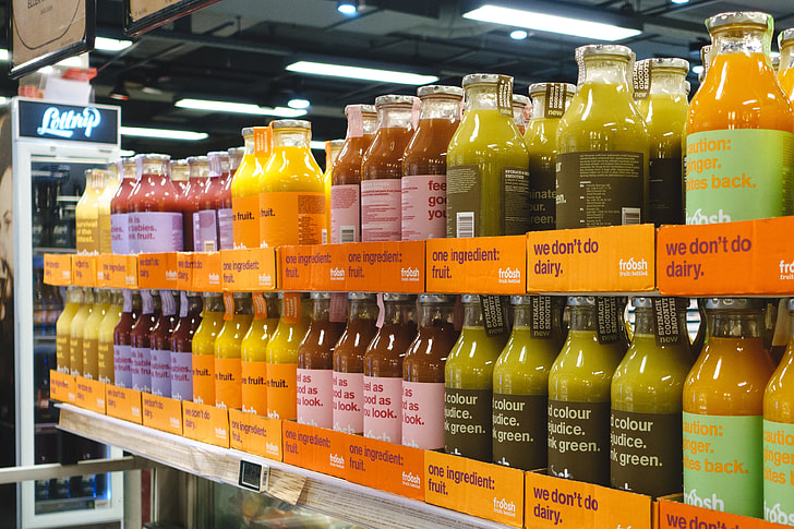 Fruit juices in supermarket