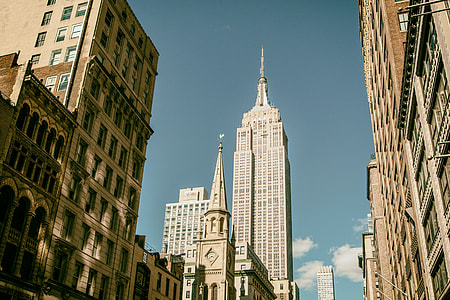 Street level shot capturing the Empire State Building in Manhattan, New York City