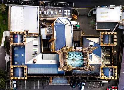 bird-eye photography of blue and brown building