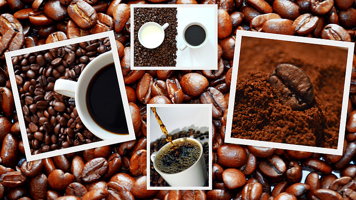 coffee beans and coffee cup collage photography