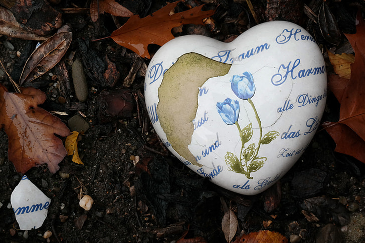 white and blue heart decor near leaf