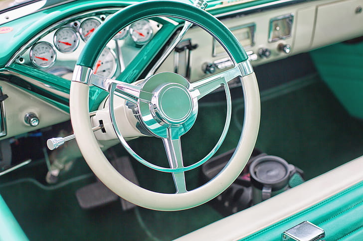 white and green car interior