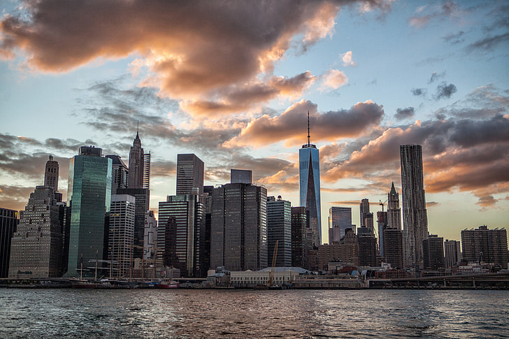 This shot was taken in DUMBO, Brooklyn, and features the lower Manhattan skyline at sunset