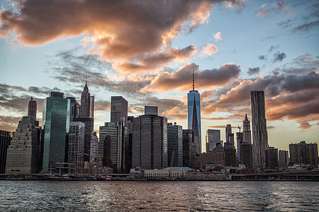 This shot was taken in DUMBO, Brooklyn, and features the lower Manhattan skyline at sunset