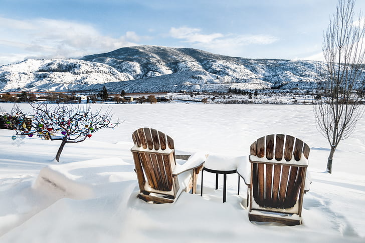 snow, winter, landscape, chair, seat