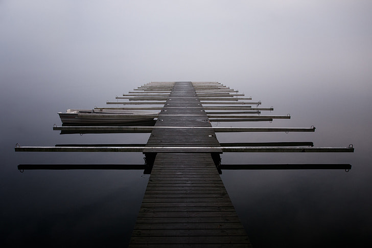 brown wooden dock on large body of water