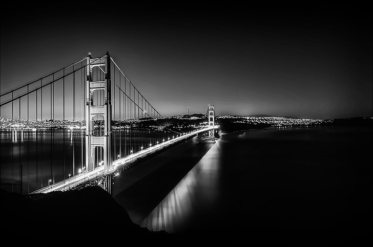 greyscale photo of Brooklyn Bridge