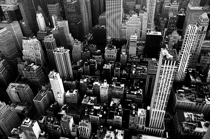 grayscale aerial view photography of city