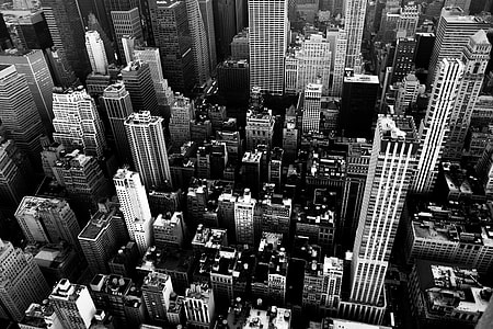 grayscale aerial view photography of city