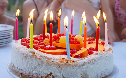 lighted candles cake