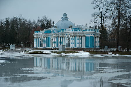 blue and white concrete temple during daytime