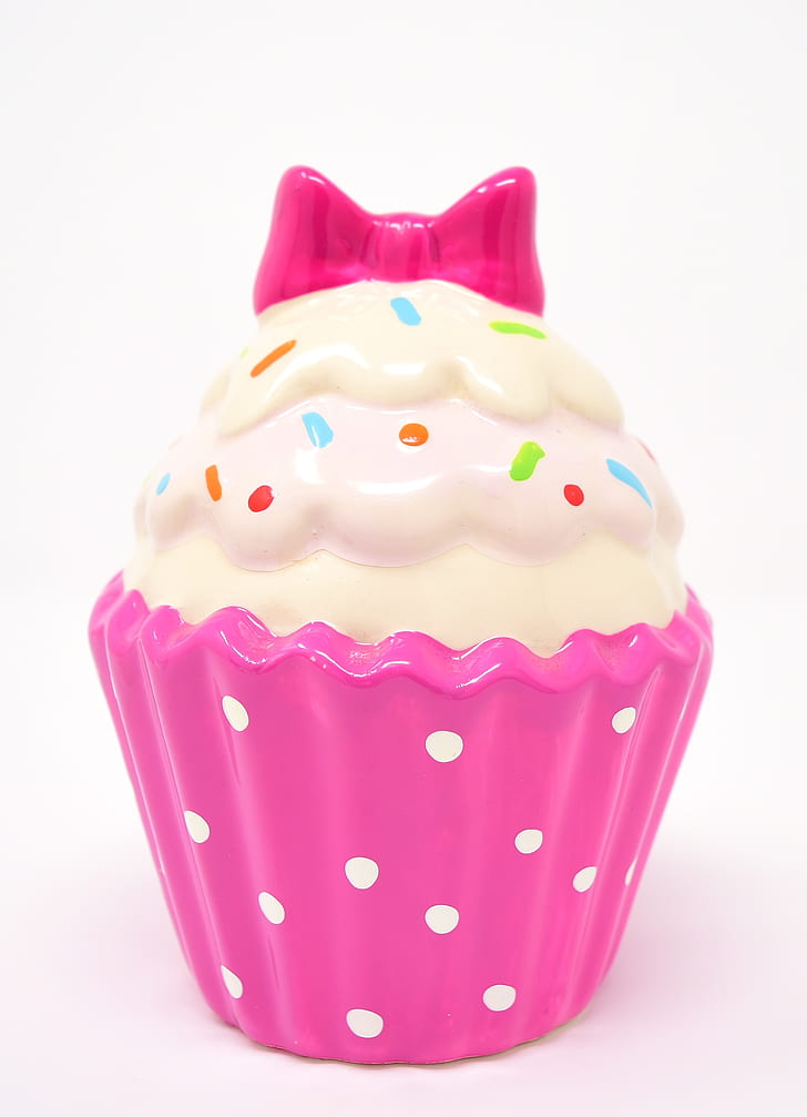 pink and white ceramic cupcake