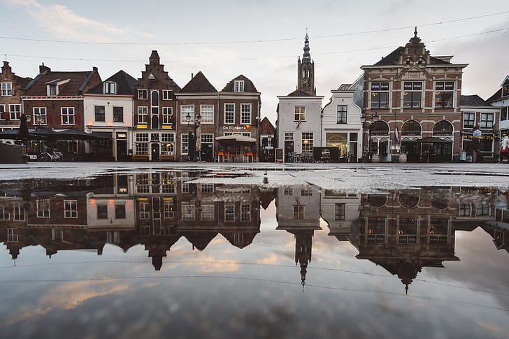 building, reflection, europe, holland, roof, old town