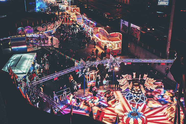 aerial view of carnival during night time