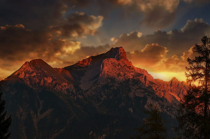 mountain range during sunset